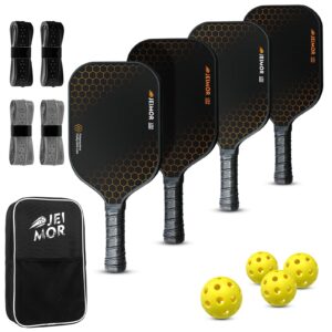 pickleball paddles set of 4, usapa standard fiberglass rackets with outdoor balls